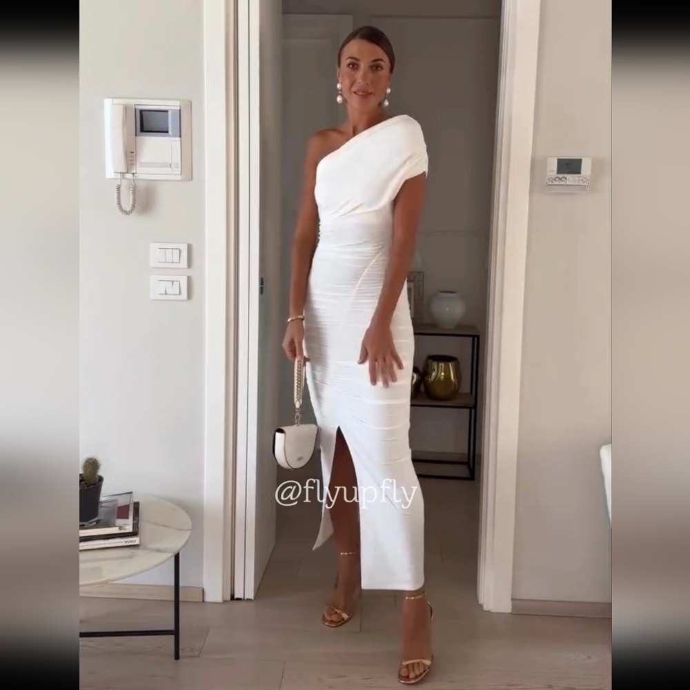 Zara White One-Shoulder Midi Dress - Picture 13 of 14